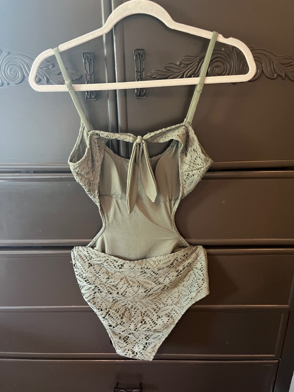 Aerie- Olive Green Crochet Cutout One-Piece Swimsuit - Picture 3 of 6